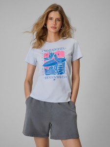 4F T-shirt regular z nadrukiem damski - niebieski XS