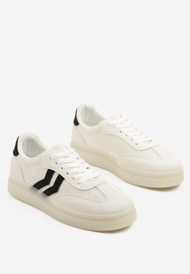 Białe Sneakersy w Stylu Tenisówek z Geometrycznymi Paskami Falenira