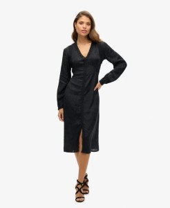 superdry Sukienka midi z koronki w żakardzie – Urban Black