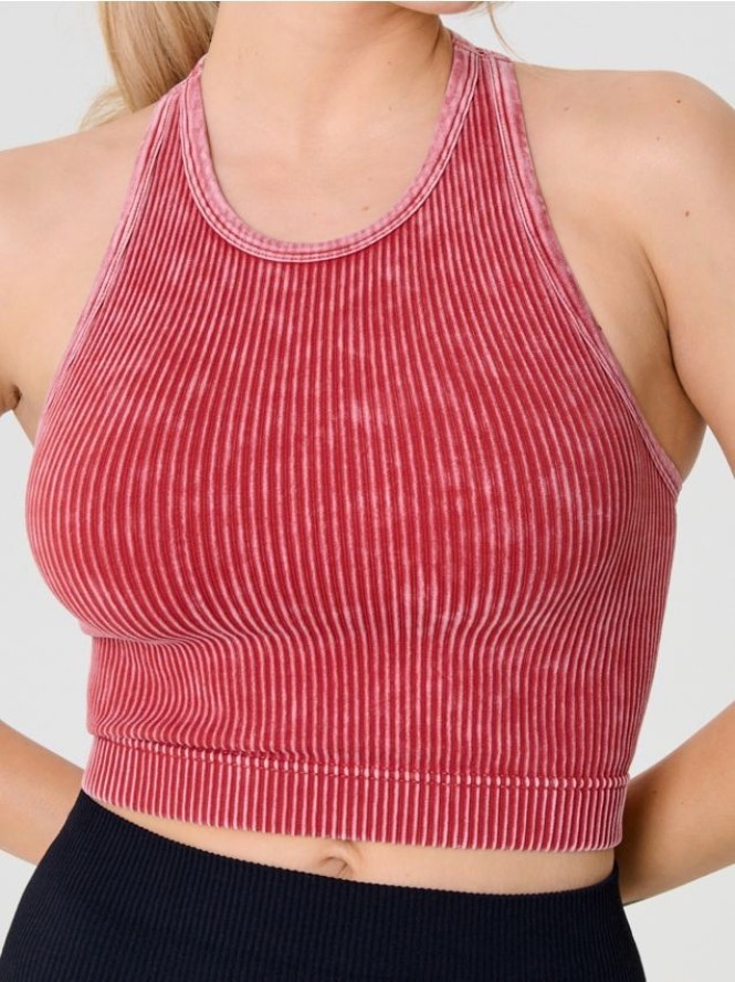 Krótki prążkowany top sportowy - czerwony