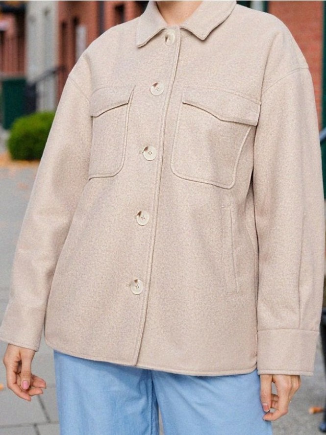 Kurtka koszulowa typu shacket - kremowy