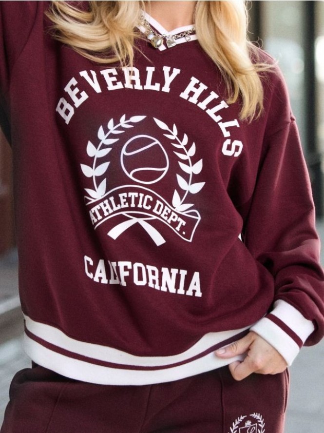 Bluza crewneck z nadrukiem - bordowy