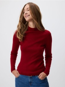 Sweter z dodatkiem wełny - bordowy