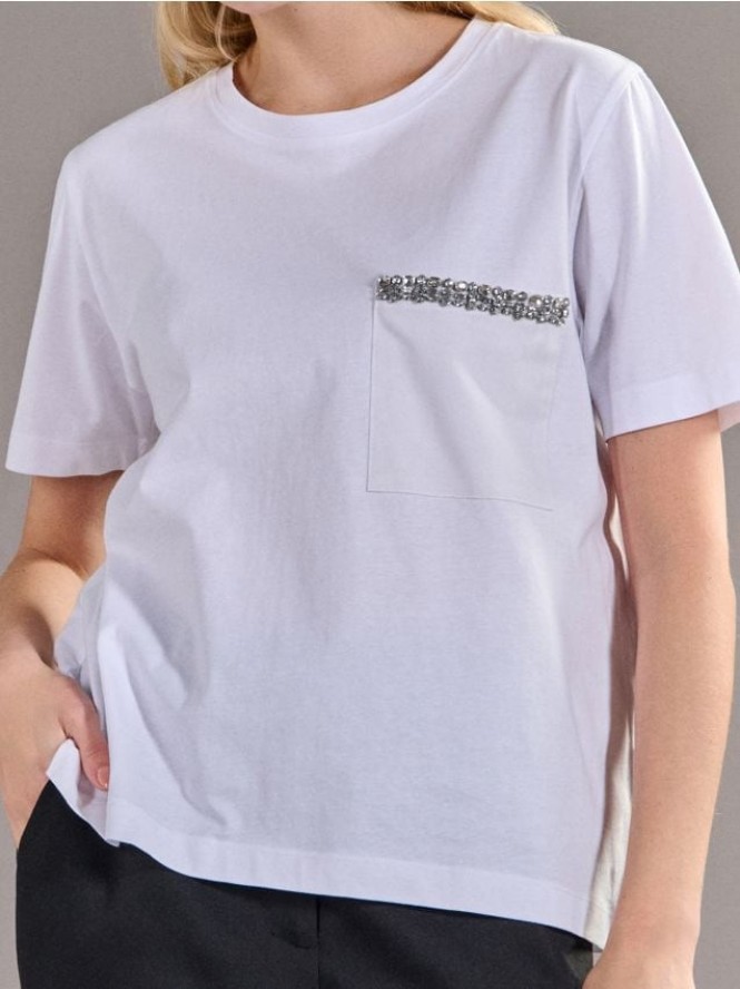 Koszulka z ozdobną kieszonką - biały