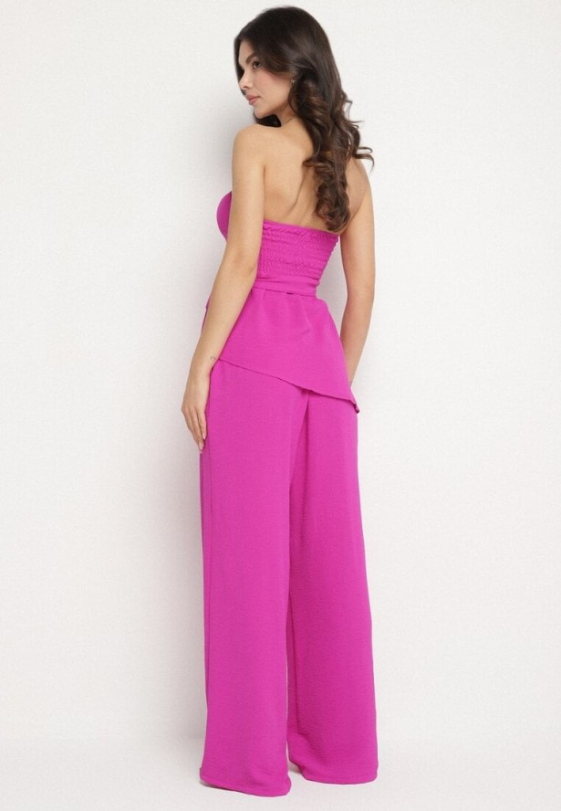 Fioletowy Komplet Bluzka z Asymetrycznym Dołem i Szerokie Spodnie Ralavinea