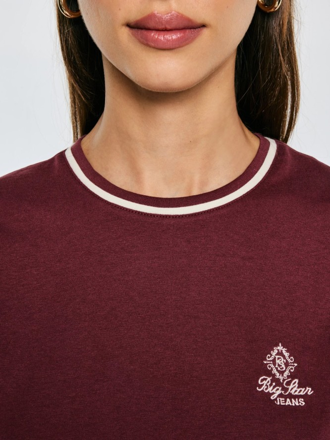 Koszulka damska z haftem na piersi bordowa Lemorse 604