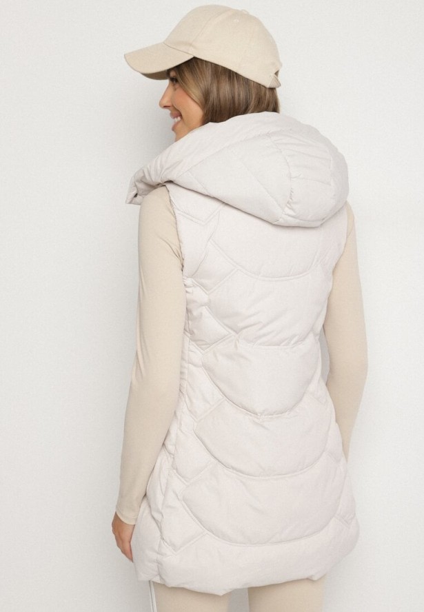 Jasnoszara Kamizelka z Odpinanym Kapturem Ozdobiona Pikowaniem Tulira