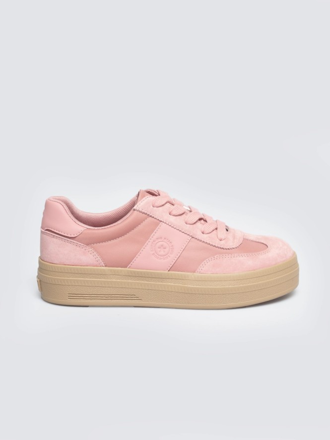 Sneakersy damskie z dodatkiem skóry naturalnej różowe TT274196 601