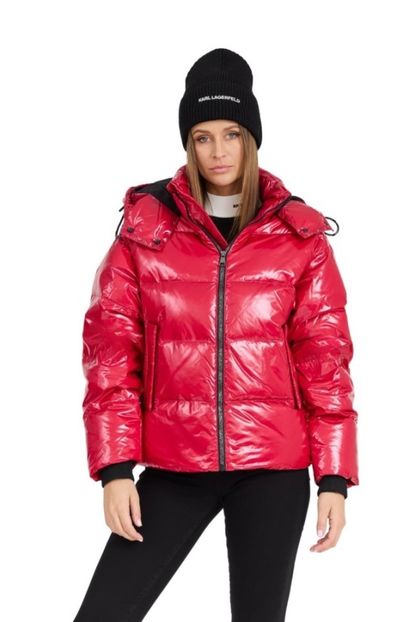 KARL LAGERFELD Czerwona damska kurtka Hooded Down Jacket, Rozmiar M