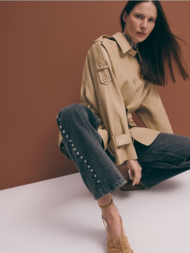 Zamszowe mule z wiązaniem - musztardowy