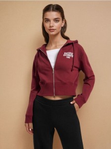 Rozpinana bluza z kapturem - bordowy