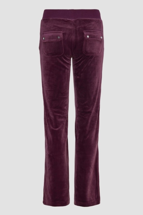 JUICY COUTURE Śliwkowe damskie spodnie welurowe Del Ray Pocket Pant, Rozmiar M