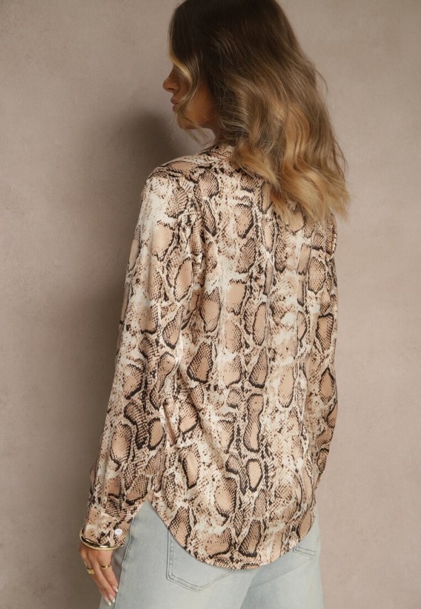 Brązowa Koszula Vices z Satynowej Tkaniny w Wężowy Print Resmina