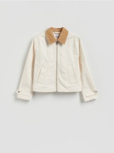 Jeansowa kurtka z kontrastowym kołnierzykiem - złamana biel