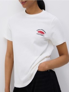 T-shirt z nadrukiem i haftem - złamana biel