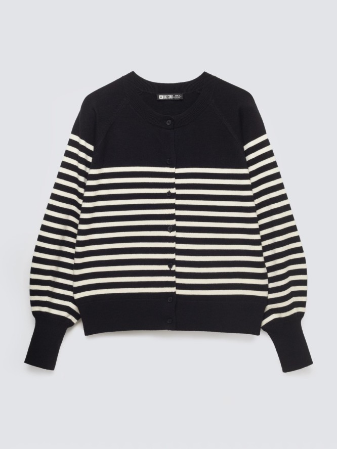 Kardigan damski z wiskozy w białe paski czarny Suzana 906