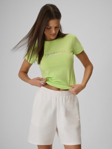 4F T-shirt slim z nadrukiem damski - żółty M