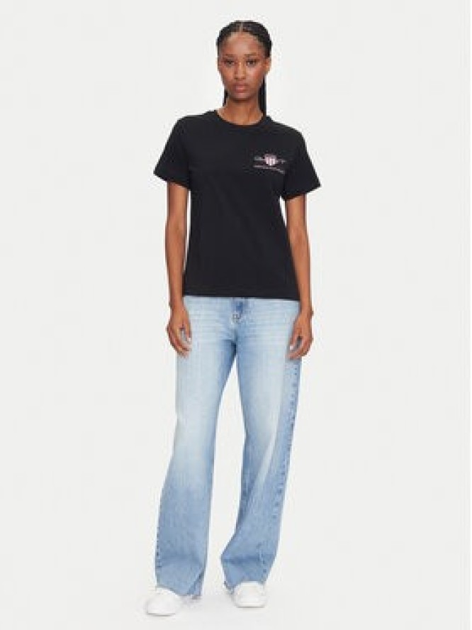 Gant T-Shirt Bisiklet Yaka 4200277 Czarny Regular Fit