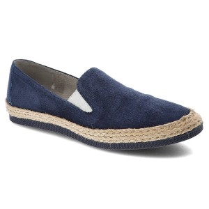 Espadryle damskie Maciejka, skóra zamszowa z gumkami i płaską podeszwą, granatowe, 02944A-17-00-5