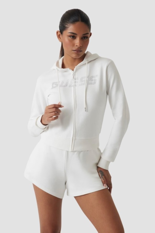 GUESS Biała damska bluza z cyrkoniami Primula, Rozmiar S