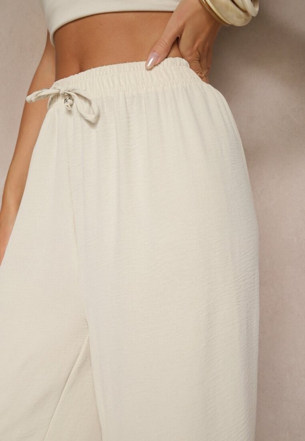 Beżowe Spodnie Kuloty z Bawełną High Waist Azetia