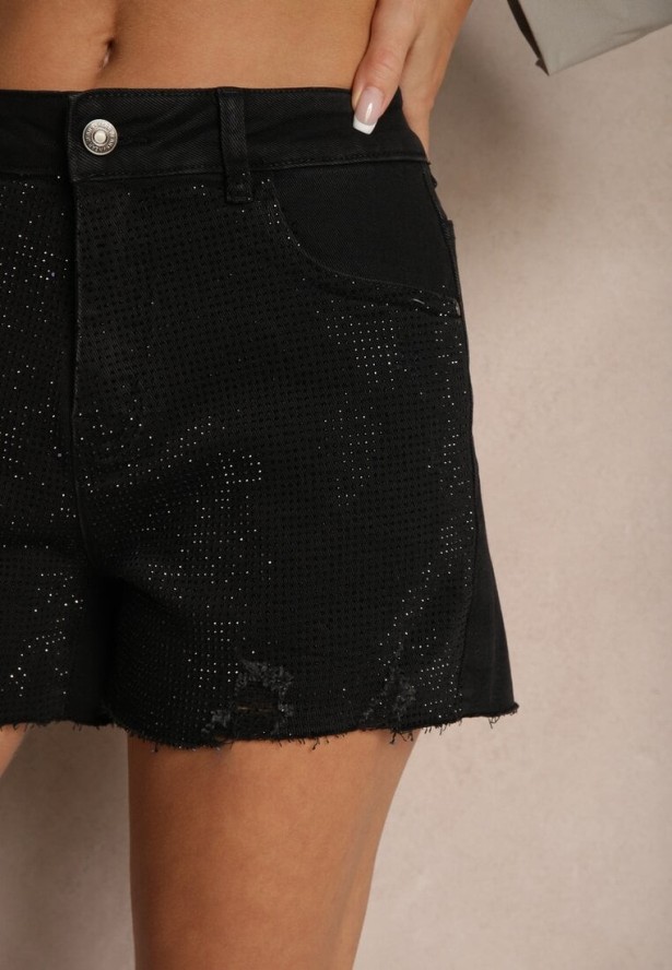 Czarne Szorty Jeansowe High Waist i Klasycznym Kroju Nusadriel