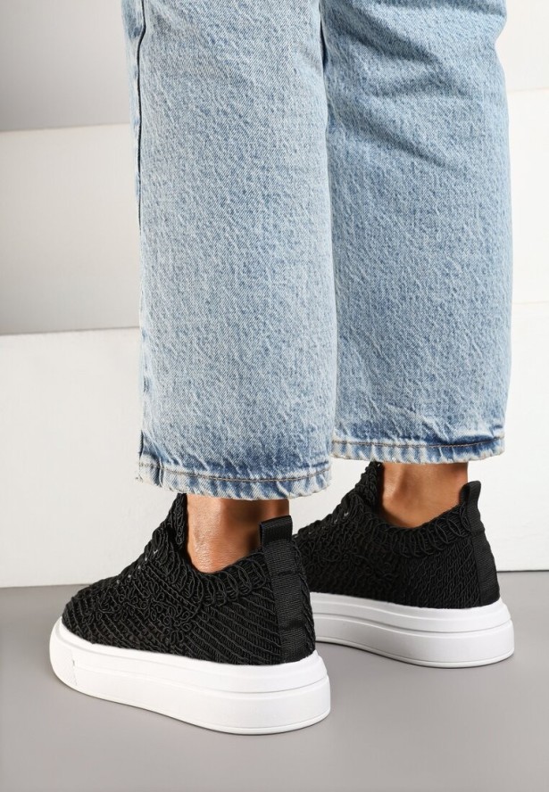 Czarne Siateczkowe Sneakersy Typu Tenisówki Sunalie