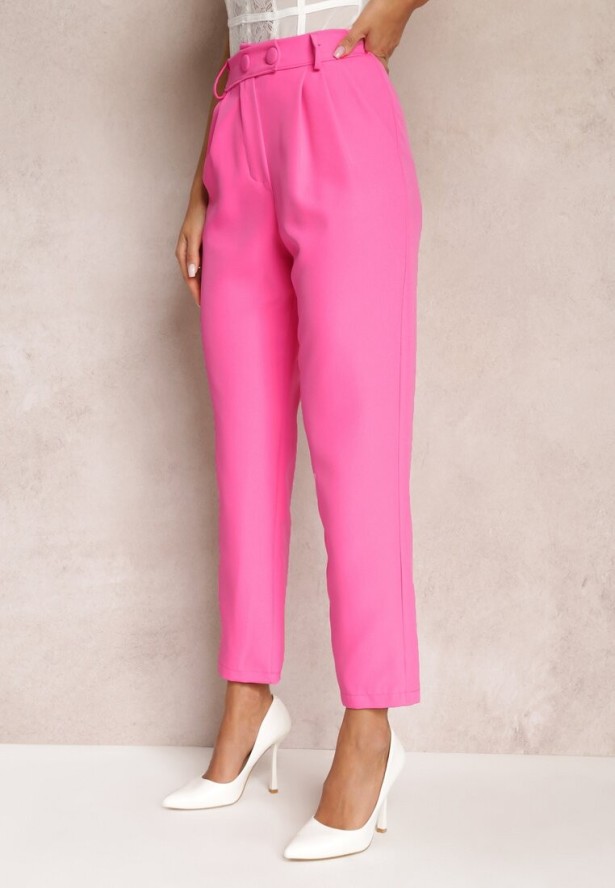 Różowe Spodnie Cygaretki z Guzikami i Gumką w Pasie Gelarine