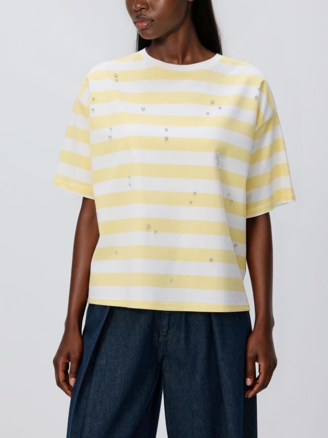 Bawełniany t-shirt z aplikacją - żółty