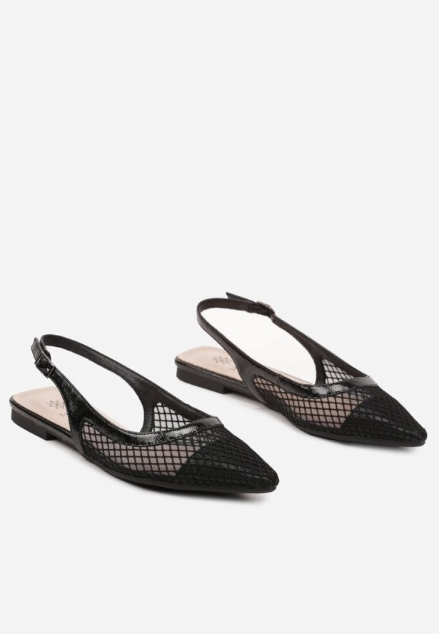 Czarne Sandały z Siateczki z Noskiem w Szpic i Odkrytą Piętą Faltia