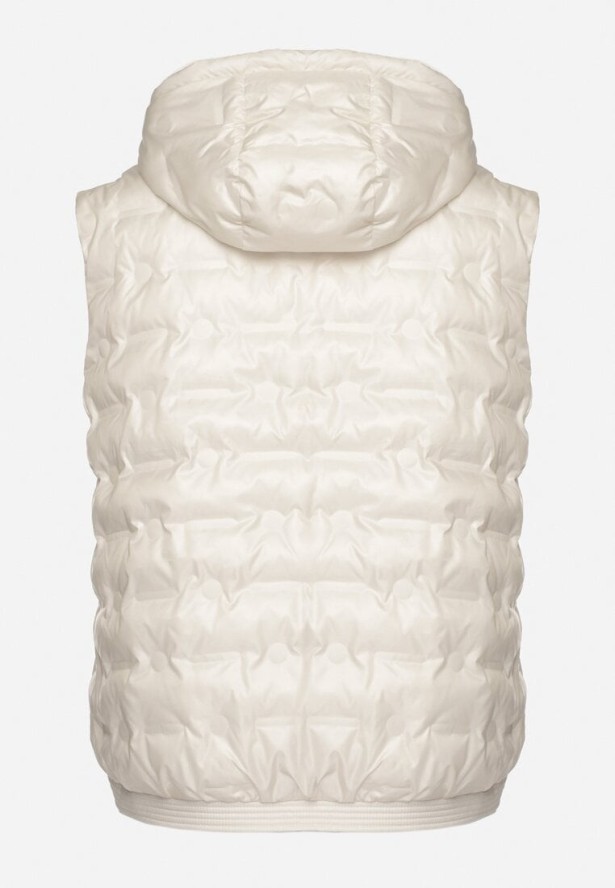 Jasnobeżowa Pikowana Kamizelka z Kapturem i Ściągaczem w Talii Evelbia