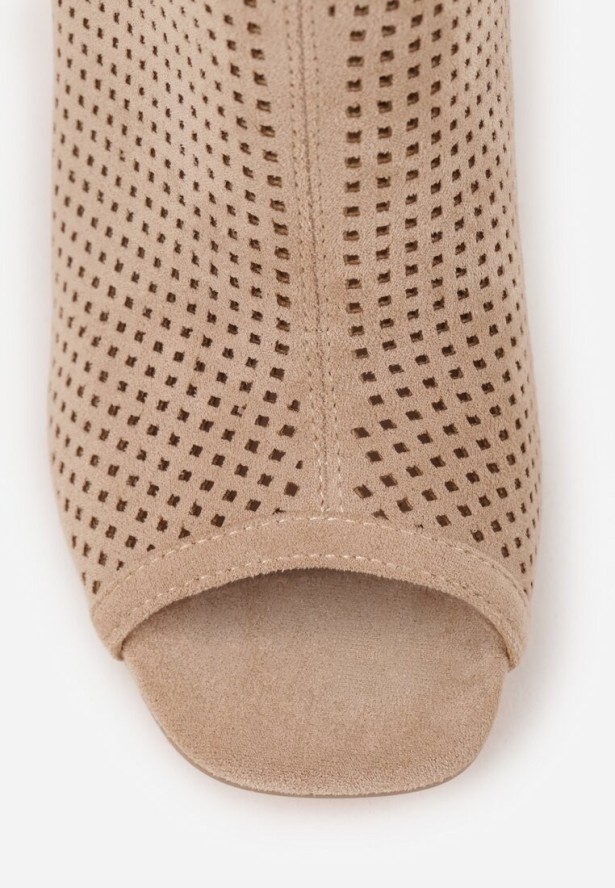 Beżowe Sandały Vices na Słupku z Ażurową Cholewką i Odkrytymi Noskami Uliri