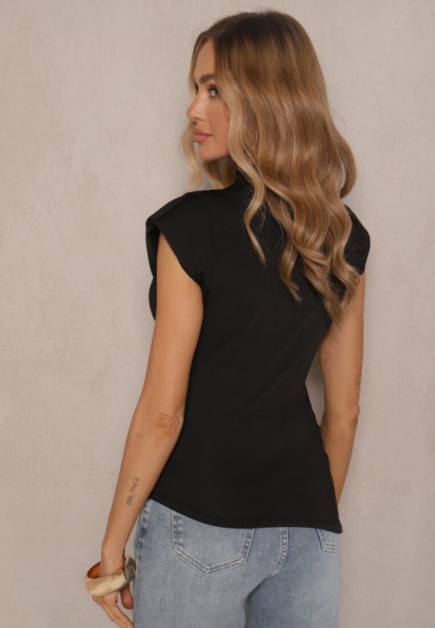 Czarna Satynowa Bluzka z Wiskozą z Usztywnioną Linią Ramion Asidisa