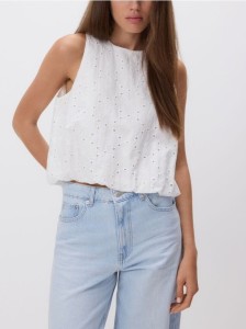 Ażurowa bluzka z bawełny - złamana biel