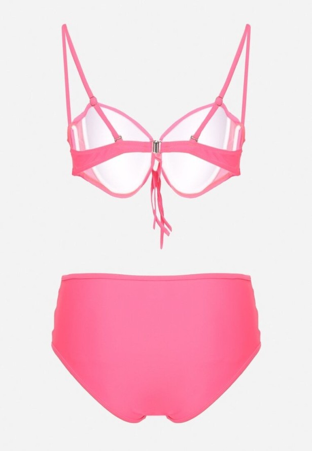 Różowe Bikini Biustonosz i Majtki Figi z Wysokim Stanem Zdobione Siateczką Kinetia