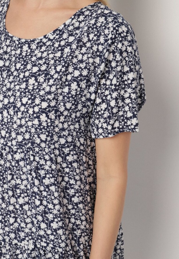 Niebieska Sukienka z Bawełną w Kwiatowy Wzór Lunasenia