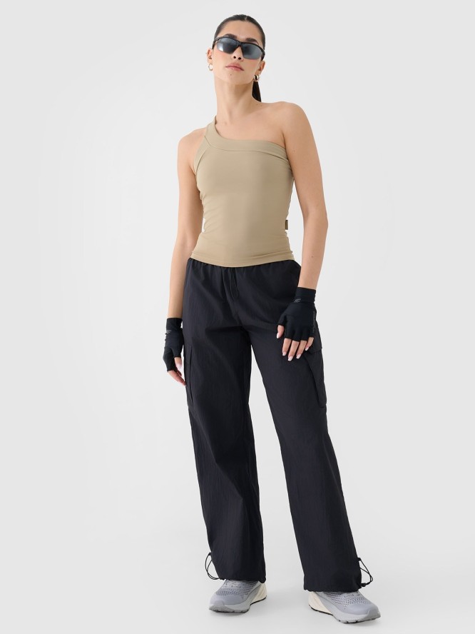 4F Crop-top slim z asymetrycznym ramiączkiem damski - beżowy L