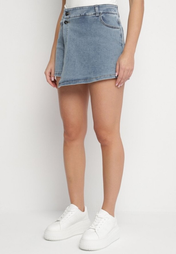 Niebieskie Bawełniane Spódnico-Szorty o Asymetrycznym Kroju Finavia