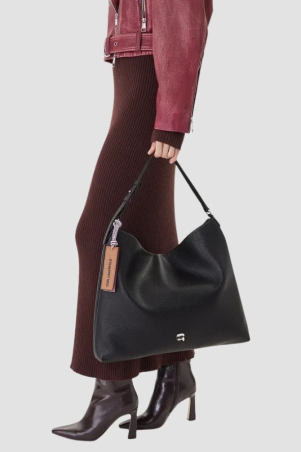 KARL LAGERFELD Czarna shopperka damska Ikon Pebble Hobo