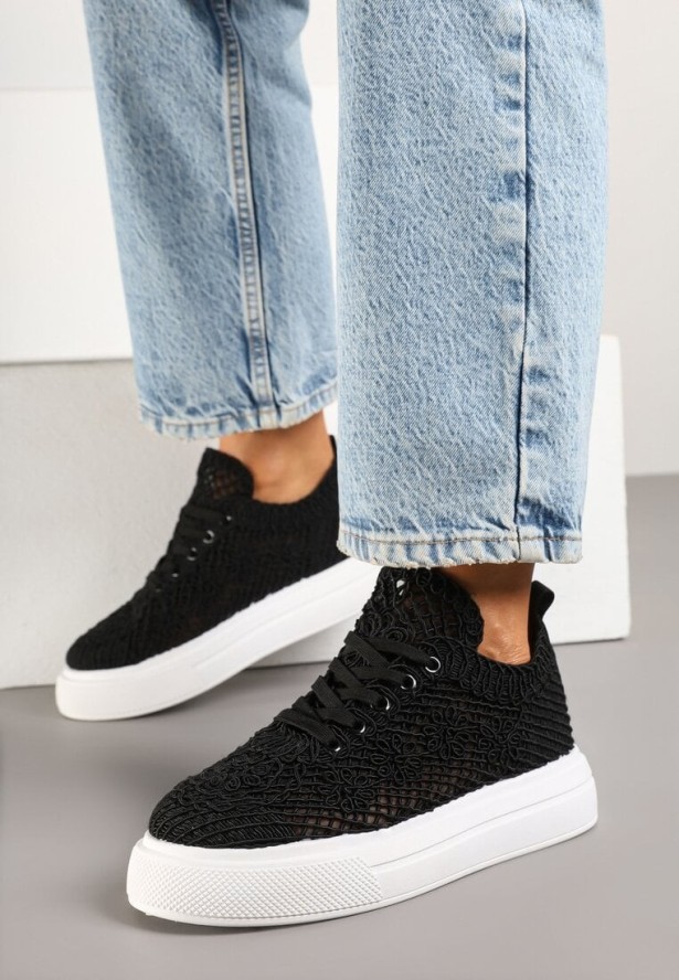 Czarne Siateczkowe Sneakersy Typu Tenisówki Sunalie