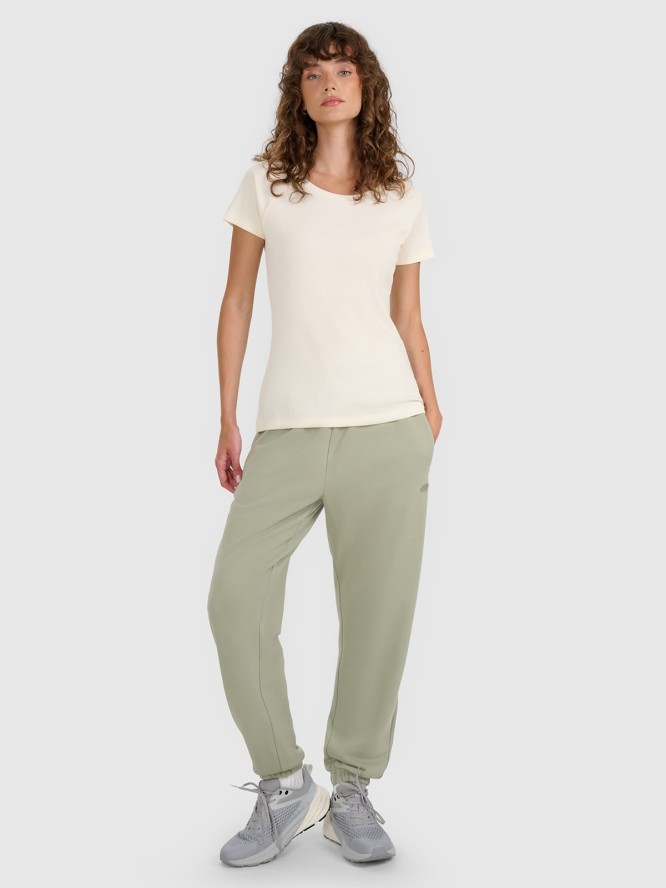 4F T-shirt regular z prążkowanej dzianiny damski - biały S