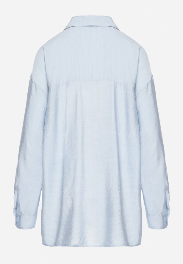 Jasnoniebieska Wiskozowa Koszula Ozdobiona Kieszonką Dovesse