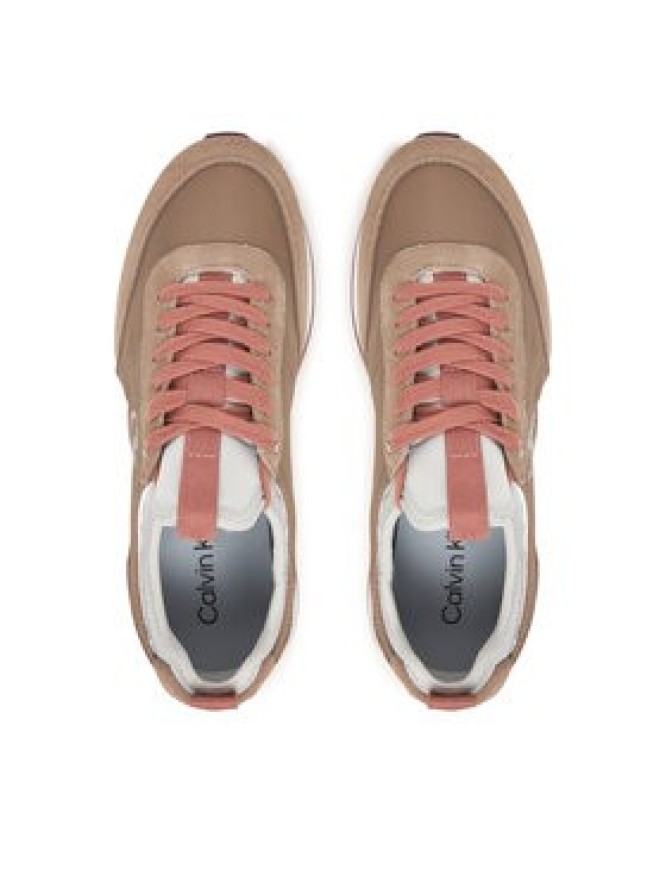 Calvin Klein Sneakersy Retro Runner Sock Laceup Mix Mat YW0YW02060 Brązowy