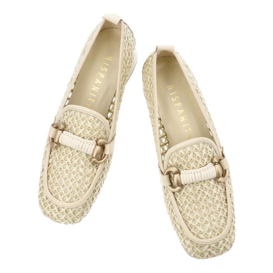 Półbuty damskie Hispanitas, ze skóry naturalnej z plecionym wykończeniem i wsuwanym krojem, beżowe, RHV264828 Marrakech-V26 Panna Soho-V26