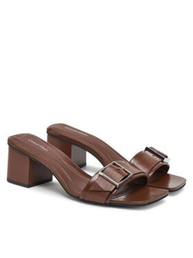 Calvin Klein Klapki Heel Mule 50 W/Buckle - Lth HW0HW02478 Brązowy