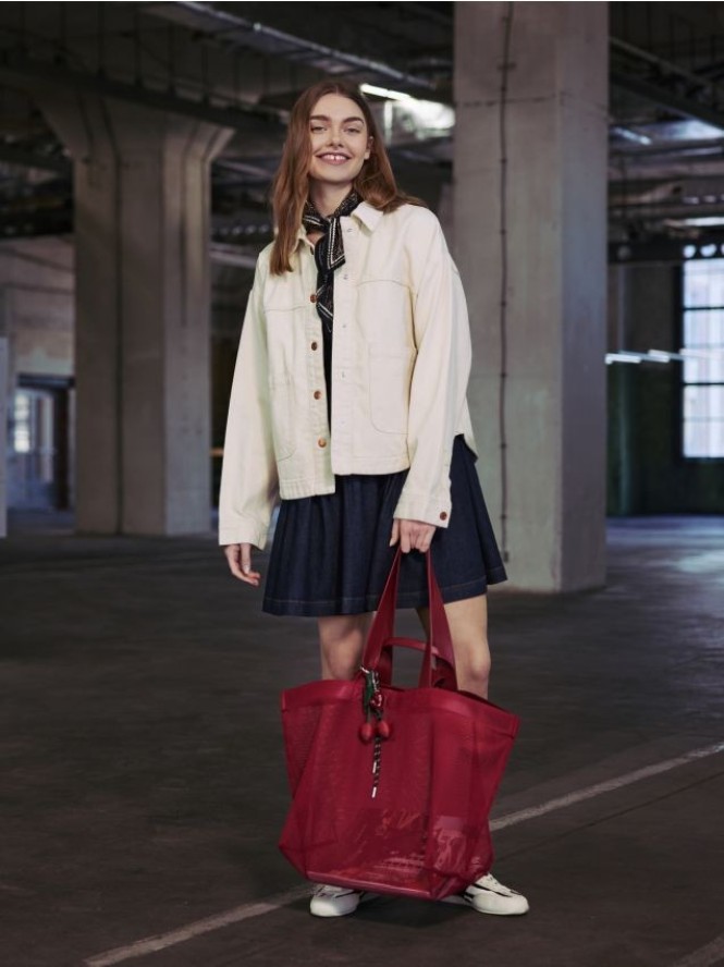 Jeansowa koszula z kieszeniami - kremowy