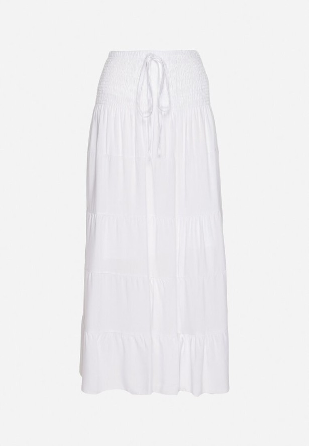Biała Spódnica z Wiskozą z Wysokim Stanem i Falbanami Ellimee