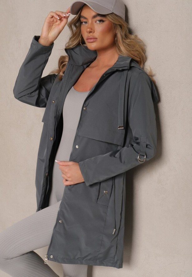 Szara Kurtka Parka z Kapturem i Regulowanymi Troczkami Isalene