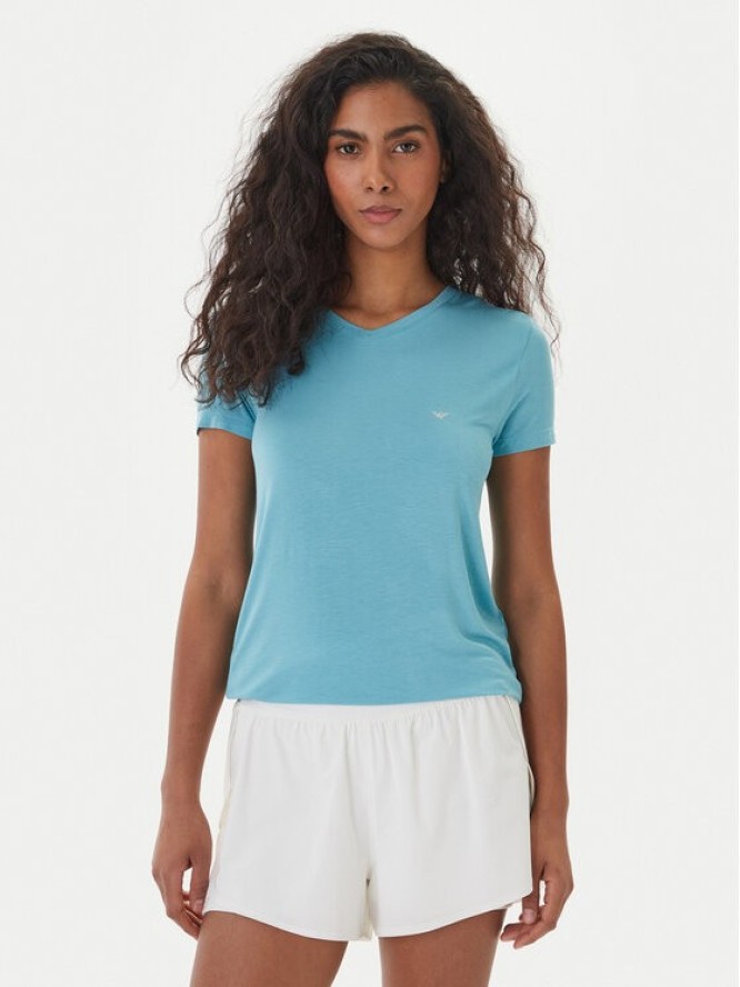 Emporio Armani T-Shirt EW000409 AF19024 U9163 Turkusowy Regular Fit