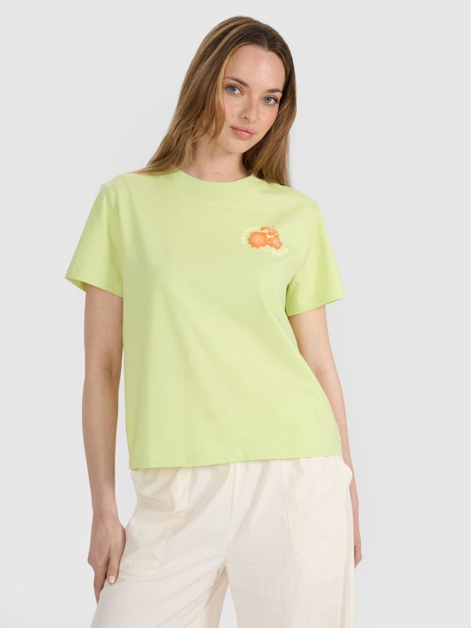 4F T-shirt oversize z nadrukiem damski - żółty S